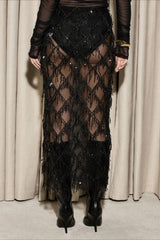 Sequin Fringe Slit Midi Party Skirt