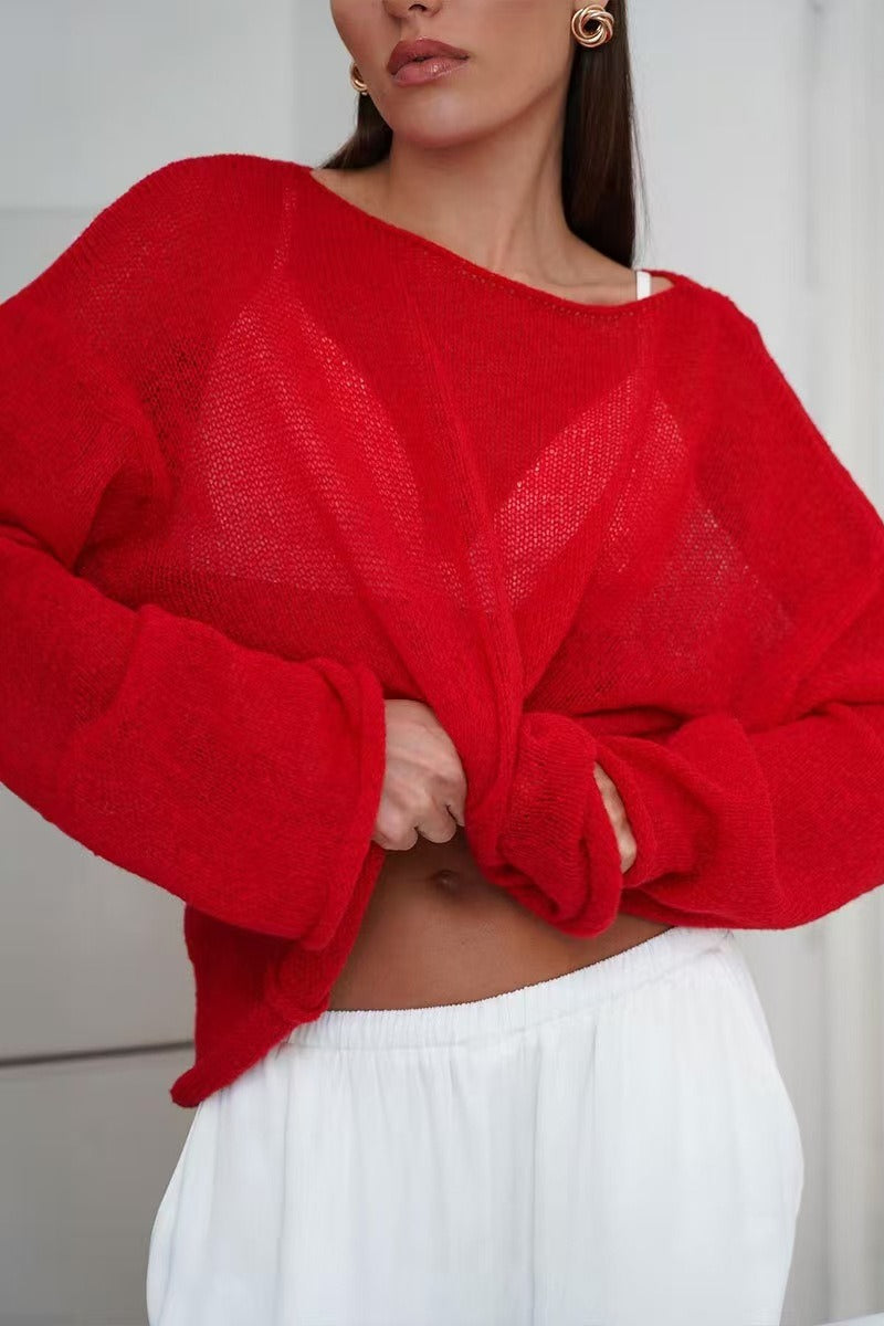 Openwork Round Neck Oversized Sweater Main image