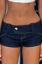 Contrast Stitch Low Rise Foldover Waist Fitted Shorts
