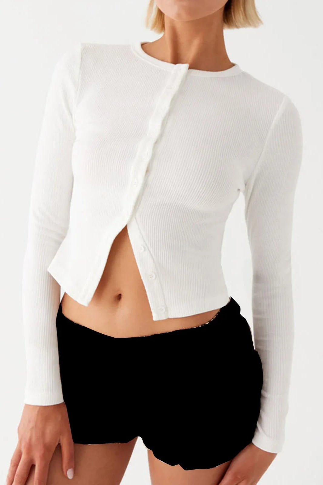 Knit Ribbed Button Front Crop Cardigan Secondary image