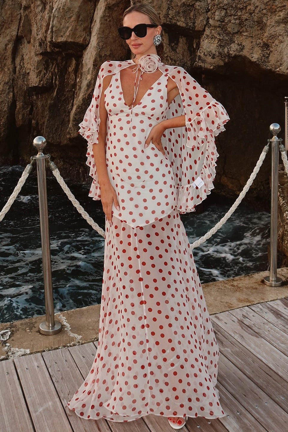 Polka Dot V-Neck Sheer Maxi Dress Secondary image