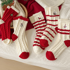 Coral Fleece Thick Warm Mid Calf   Christmas Socks