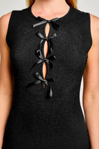 Sleeveless Bow Cutout Knit Sweater Dress