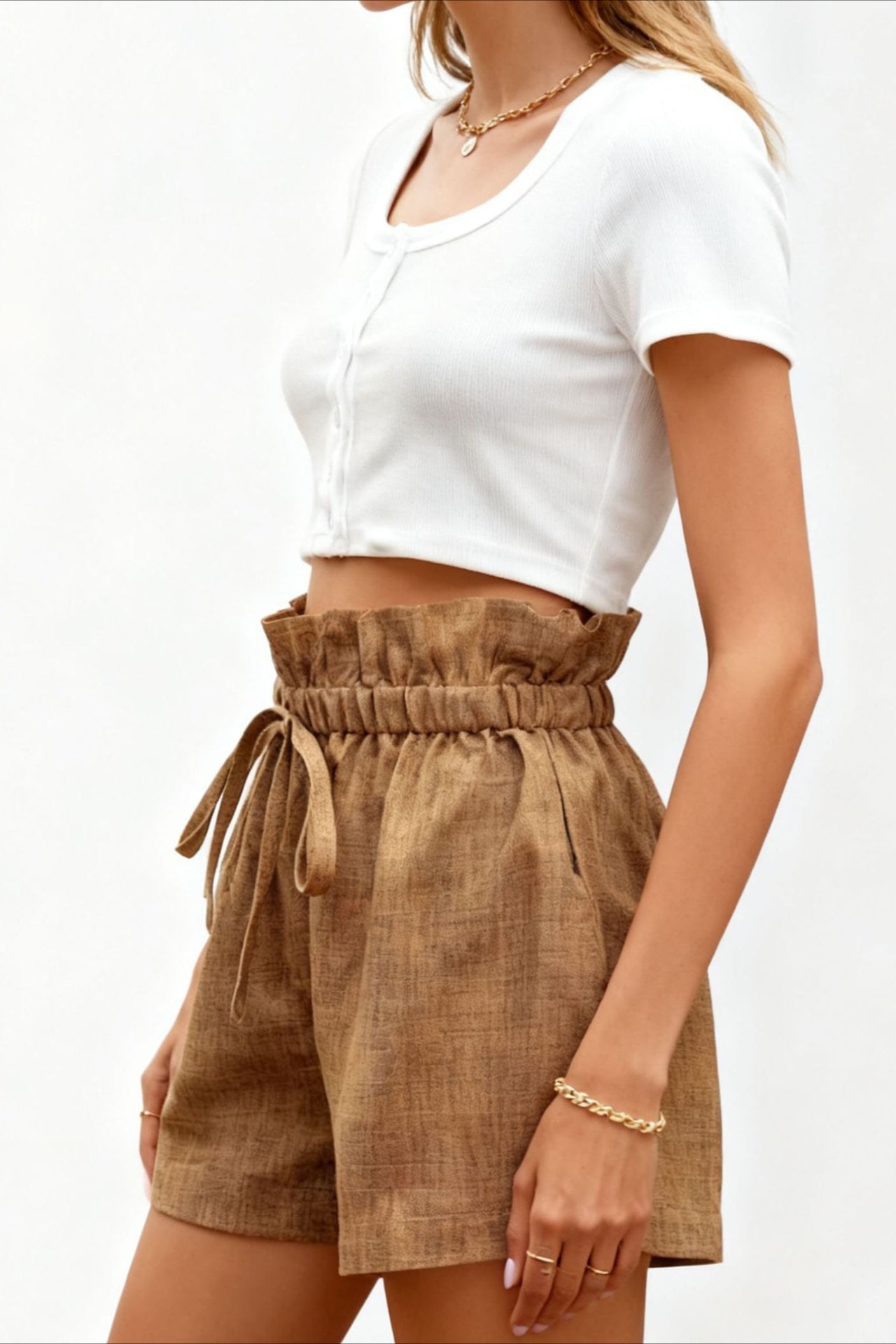 High Waist Drawstring Wide Leg Loose Fit Shorts Main image