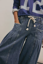 Low Rise Drawstring Relaxed Barrel Leg Jeans