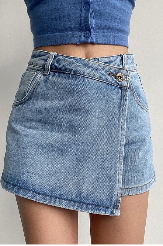 High Waist A Line Denim Skort