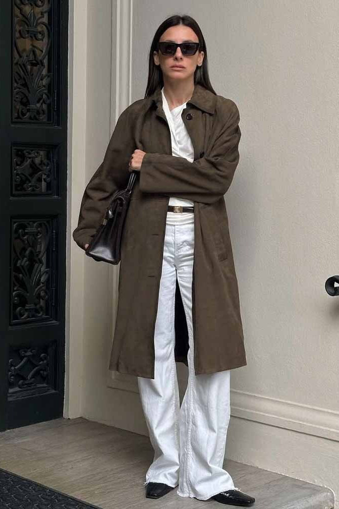 Brown Suede Retro Long Sleeve Overcoat Main image