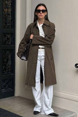 Brown Suede Retro Long Sleeve Overcoat
