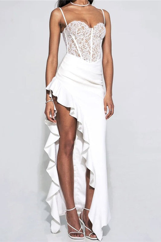 Lace Ruffle Hem Bodycon Cocktail Dress S / White Main image