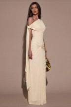 One Shoulder Cape Ruched Formal Dress