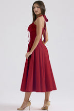 Floral Halter Lace Trim Long Sleeveless Prom Dress