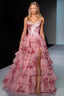 Strapless Floral Print Ruched Elegant Slim Prom Dress