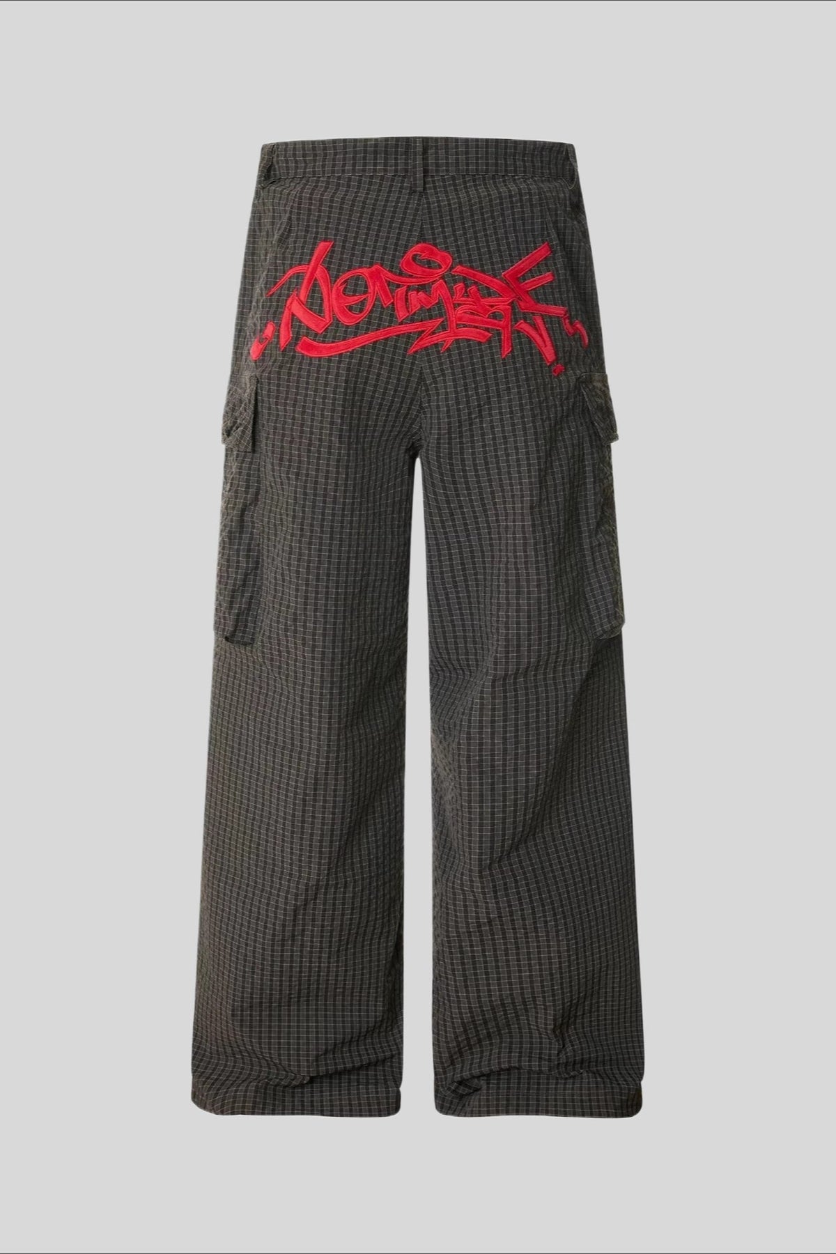 Red Embroidered Wide Leg Cargo Pants