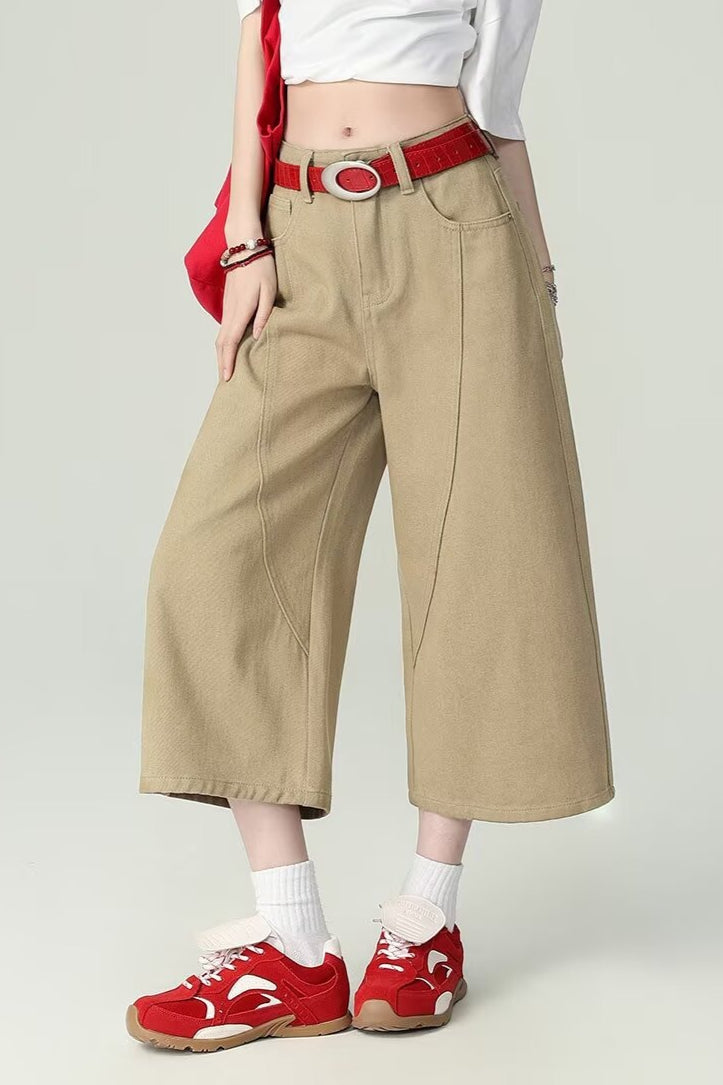 Khaki High Waist Cropped Wide Leg Jeans Secondary image