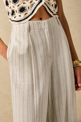 Linen Stripe High Waist Fluid Wide Leg Pants
