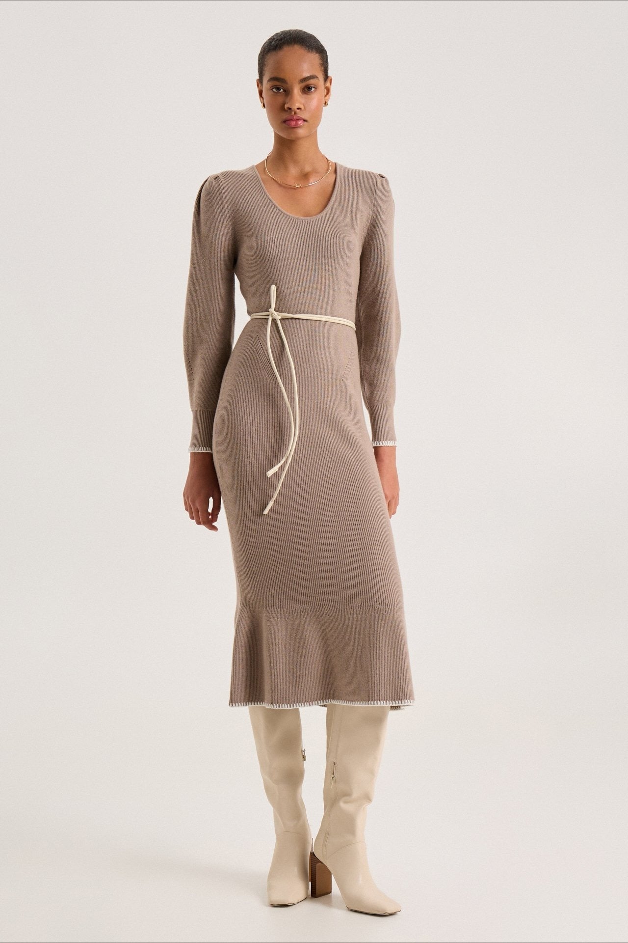 Contrast Trim Ruffle Sweater Dress Secondary image