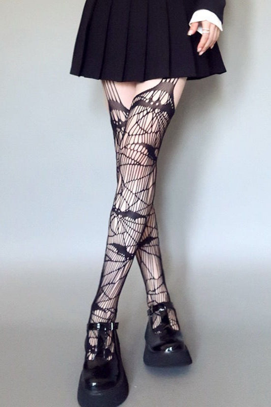 Gothic Bat Fishnet Suspender Thigh-High Stockings Secondary image