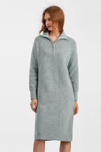 Zipper Pullover Sweater Dress