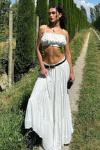 Vacation Style Solid Color Wrap Bodice Halter Skirt Set