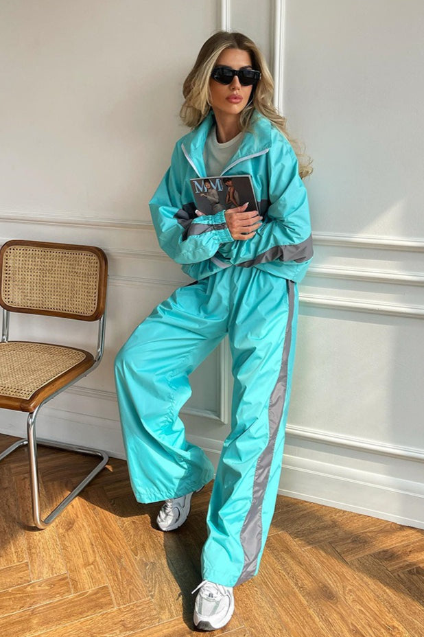 Contrast Trim Zip Jacket Two Piece Set