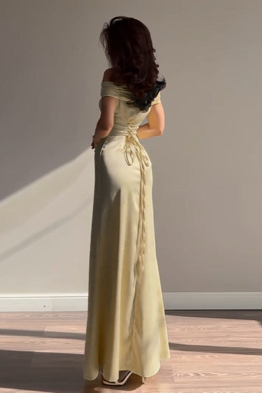 Chic Off Shoulder Bodycon Maxi Hem Prom Dress