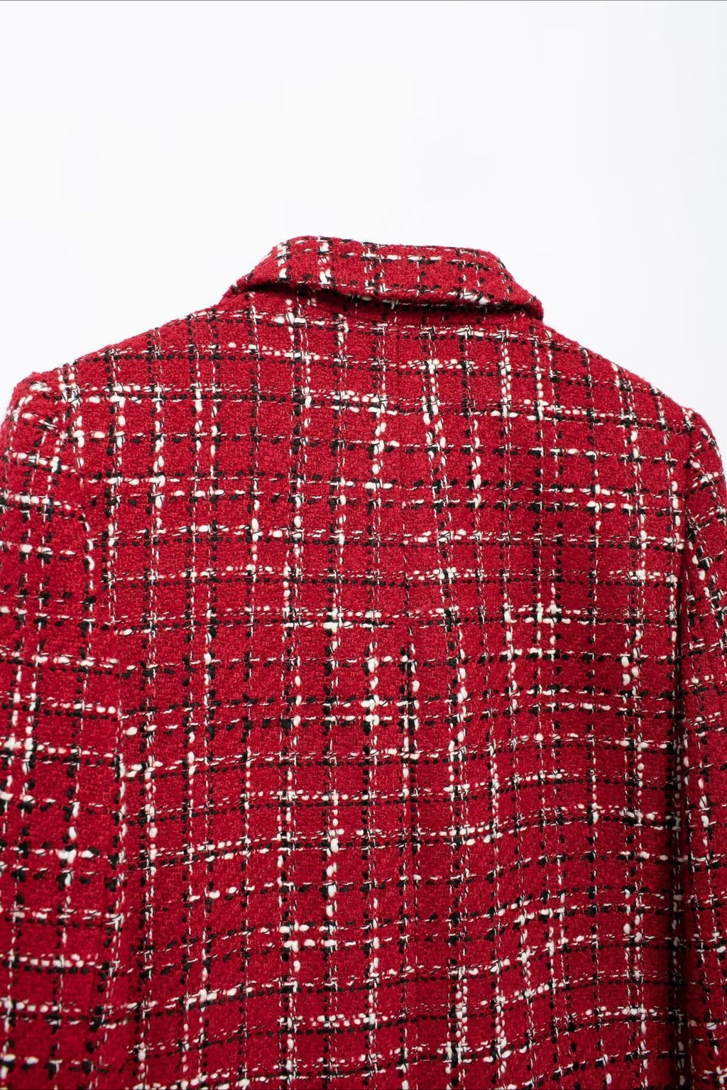 Padded Shoulder Tweed Two Piece Blazer Skirt Set