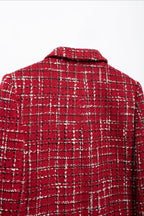 Padded Shoulder Tweed Two Piece Blazer Skirt Set