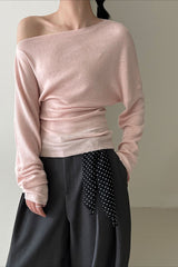 Waist Defining Asymmetric Shoulder Knit Top