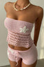 Floral Knit Crochet Crop Bodycon Shorts Set
