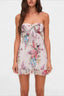Strapless Sheer Floral Print A Line Floral Dress