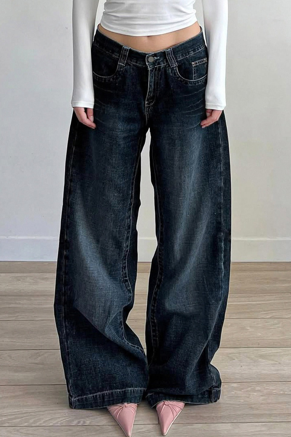 Deep Blue Straight Wide Leg Jeans