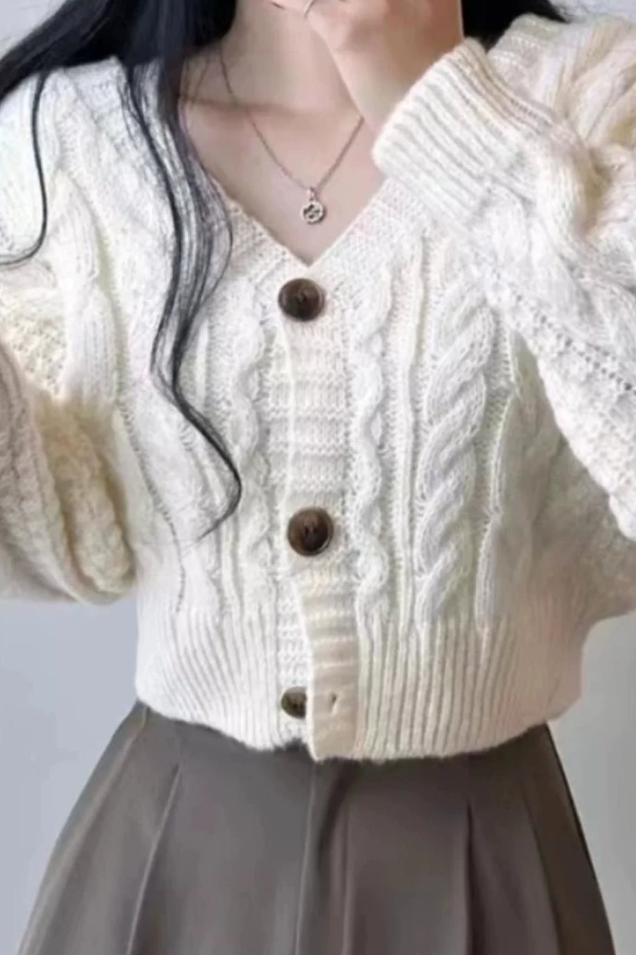 Knitted Open Front V Neck Slim Cardigan