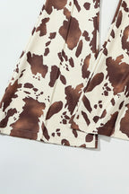 Brown Cow Print High Waist Long Flared Pants