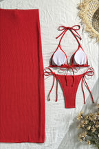 Mesh Long Skirt Starfish Detail Three Piece Swim Set