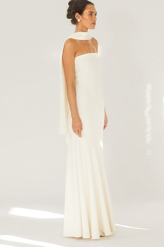 Strapless Mermaid Scarf Formal Dress