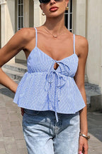 Striped Tie Strap Bodycon Cami Top