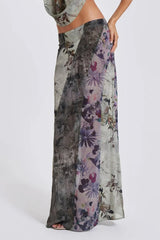 Vintage Botanical Print Bodycon Maxi Skirt