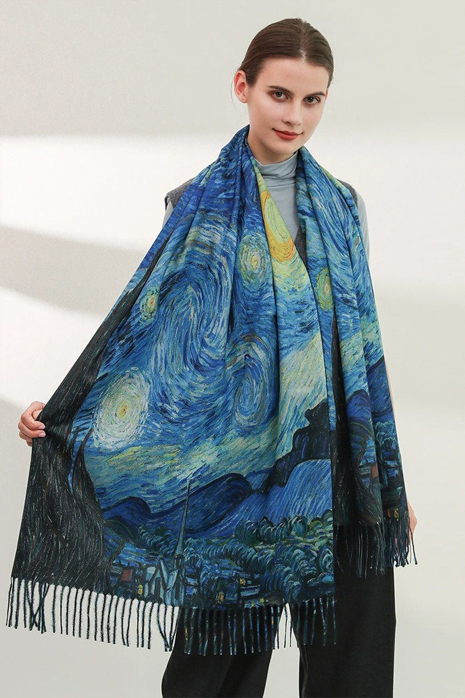 Vintage Van Gogh Print Fringe Wrap Scarf Secondary image