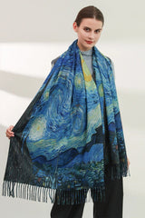 Vintage Van Gogh Print Fringe Wrap Scarf