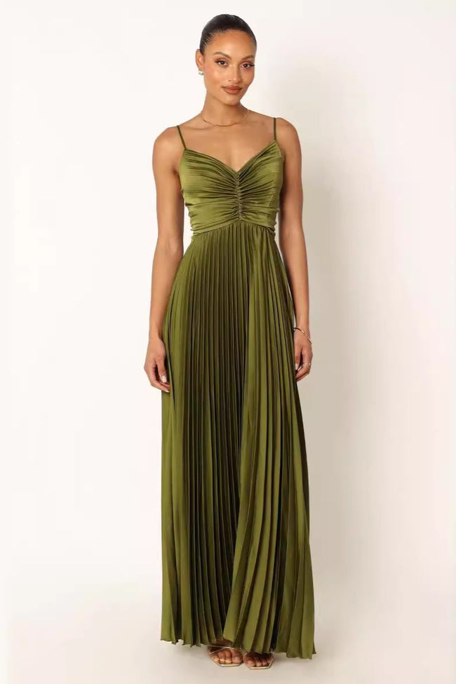 Pleated Satin Spaghetti Strap Formal Dress Main image
