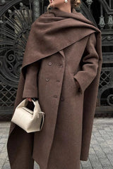 Long Line Scarf Neck Wool Style Overcoat