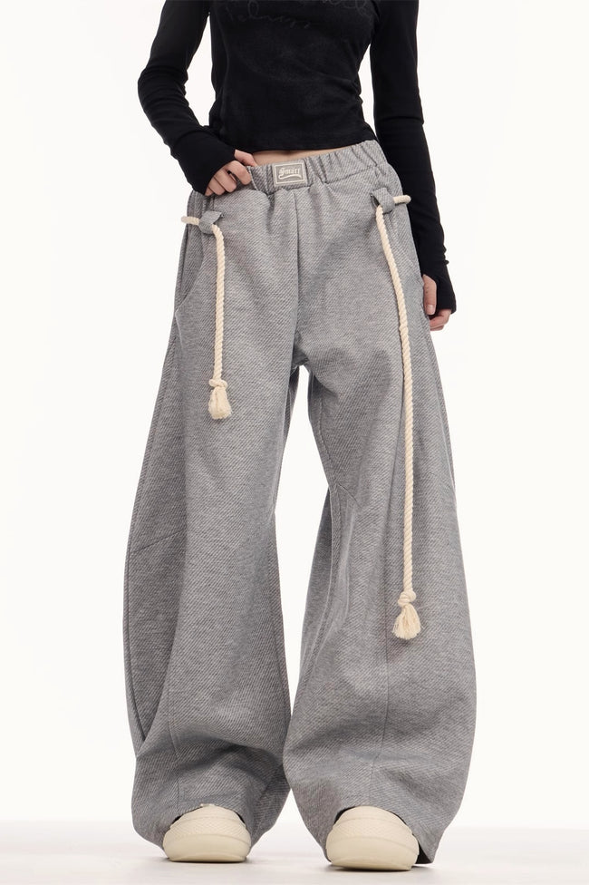 Casual Drawstring Elastic Waist Wide Leg Sweat Pants Main image