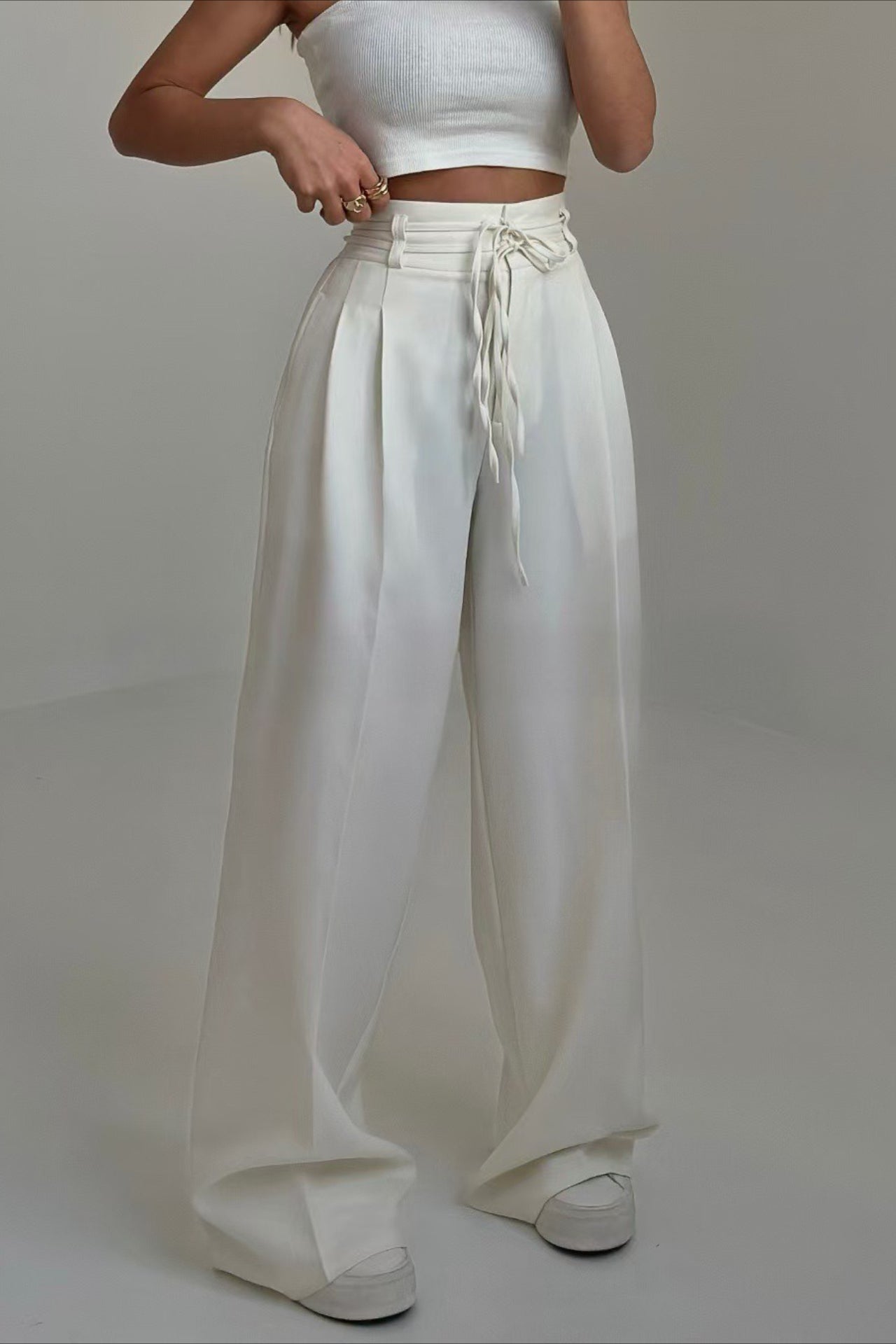 Chic High Waist Tie Slim Straight Pants Secondary image