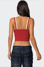 Faux Two Piece Bow Lace Sweet Crop Top