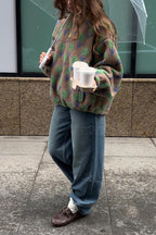 Floral Sherpa High Neck Half Zip Sweatshirt