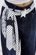 Retro Polka Dot Scarf Lace Two Piece Belt Set