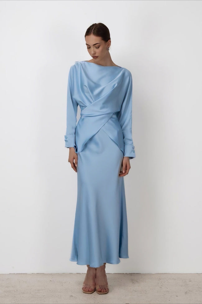 Solid Satin Cinched Waist Skirt Set Main image
