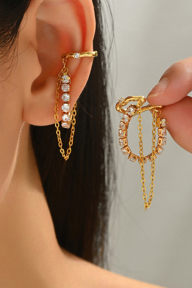 18K Gold Zirconia Fringe Ear Cuff Earrings Main image