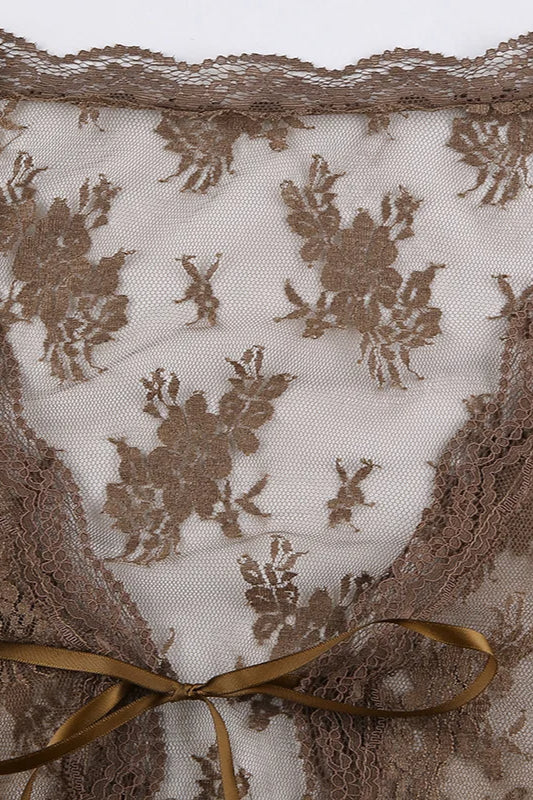 Lace Tie Front Sheer Crop Cardigan