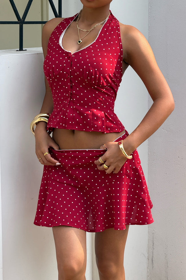 Red Polka Dot Halter Skirt Set Main image